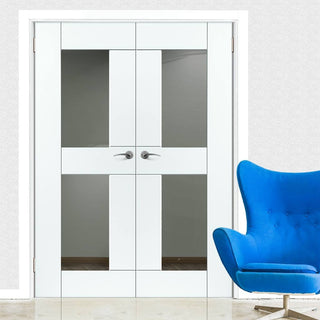 Image: J B Kind Eccentro White Primed Door Pair - Clear Glass