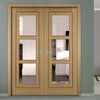 Oak 3 Pane Inlay Flush Door Pair - Clear Glass - Prefinished