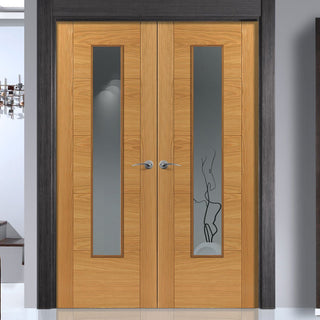 Image: J B Kind Emral Oak Door Pair - Clear Glass - Prefinished