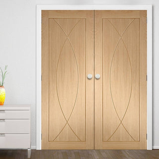 Image: Simpli Double Door Set - Pesaro Oak Flush Door - Prefinished