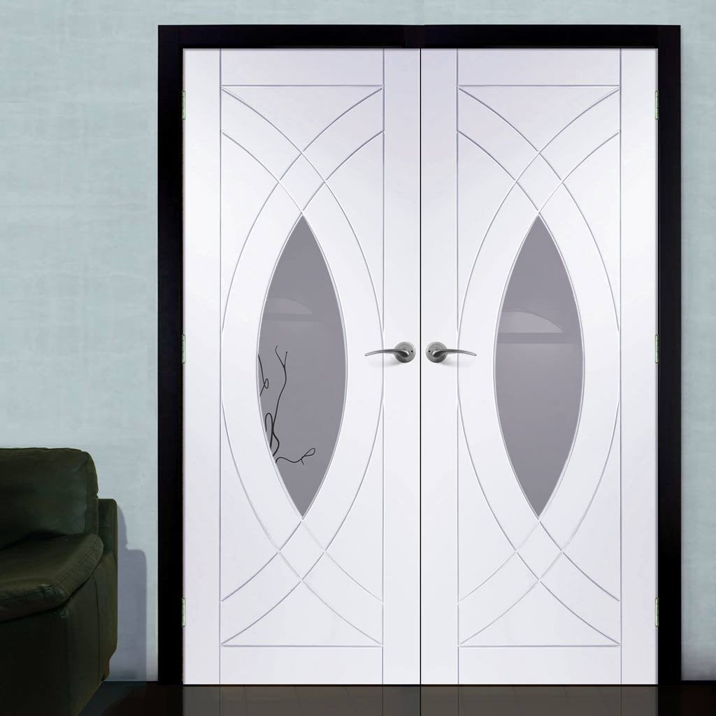 Treviso White Primed Oak Door Pair - Clear Glass