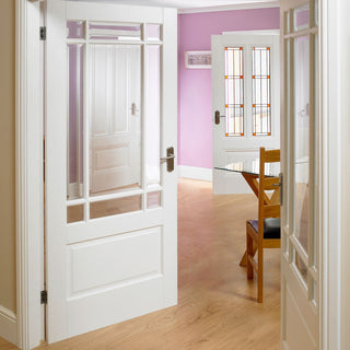 Image: Downham Door Pair - Bevelled Clear Glass - White Primed