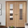 Simpli Double Door Set - Portici Oak Flush Door - Aluminium Inlay - Clear Glass - Prefinished