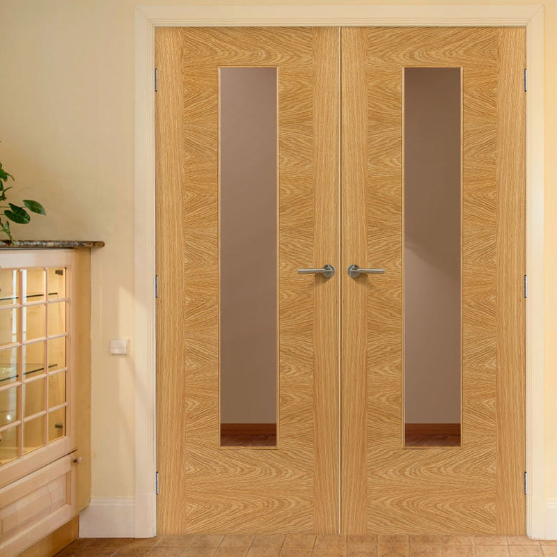 J B Kind Ostria Oak Door Pair - Clear Glass - Prefinished