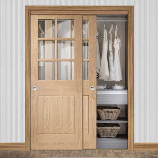 Image: Bespoke Thruslide Suffolk Oak 6 Pane Glazed 2 Door Wardrobe and Frame Kit - Prefinished