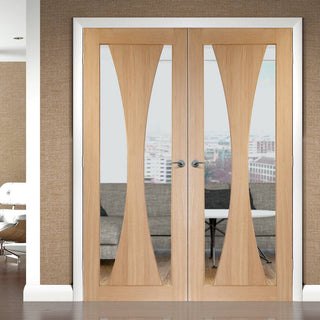 Image: Simpli Double Door Set - Verona Oak Door - Clear Glass - Prefinished