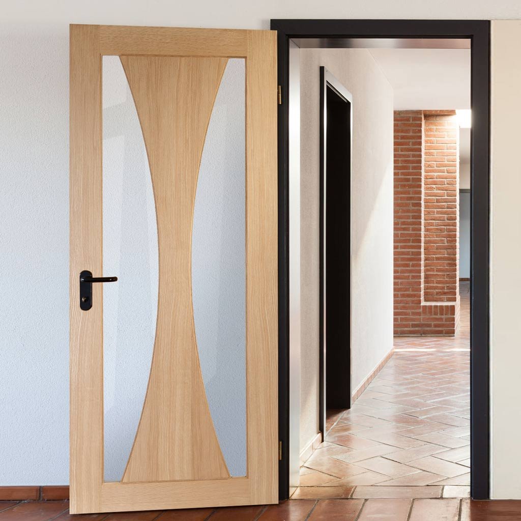 Simpli Door Set - Verona Oak Door - Clear Glass - Prefinished