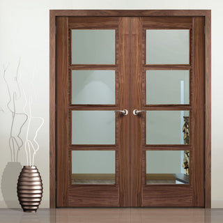 Image: Vancouver Walnut 4 Pane Door Pair - Clear Glass - Prefinished