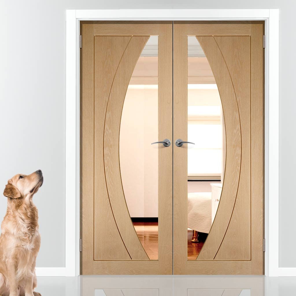 Salerno Oak Door Pair - Clear Glass - Prefinished