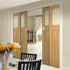 Cambridge Period Oak Veneer Staffetta Quad Telescopic Pocket Doors - Frosted Glass - Unfinished