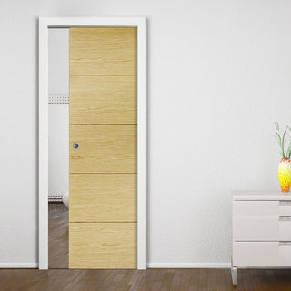 Image: Lille Oak Solid Internal Pocket Door - 30 Minute Fire Rated - Prefinished