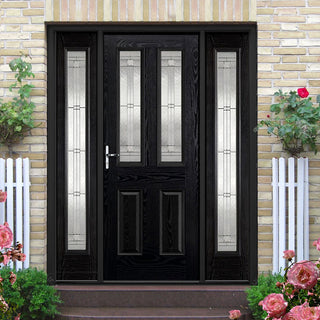 Image: GRP Black & White Malton Leaded Double Glazed Composite Door - Two Leaded Sidelights