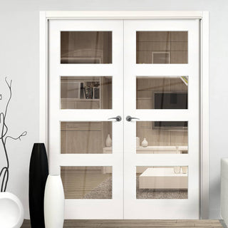 Image: Coventry White Primed Shaker Door Pair - Clear Glass