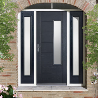 Image: GRP Grey Newbury Frosted Double Glazed Composite Door - Two Frosted Sidelights