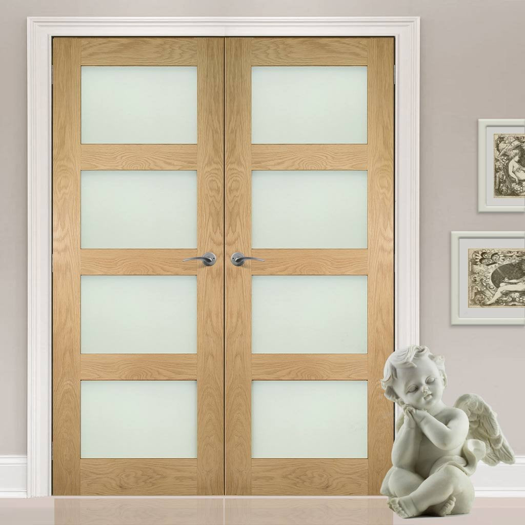 Coventry Shaker Style Oak Door Pair - Frosted Glass - Unfinished