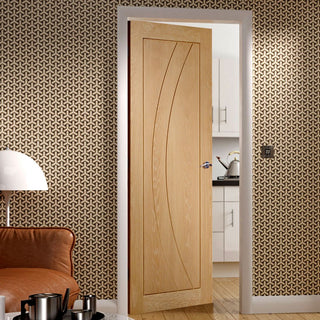 Image: Simpli Fire Door Set - Salerno Oak Flush Fire Door - No Decoration