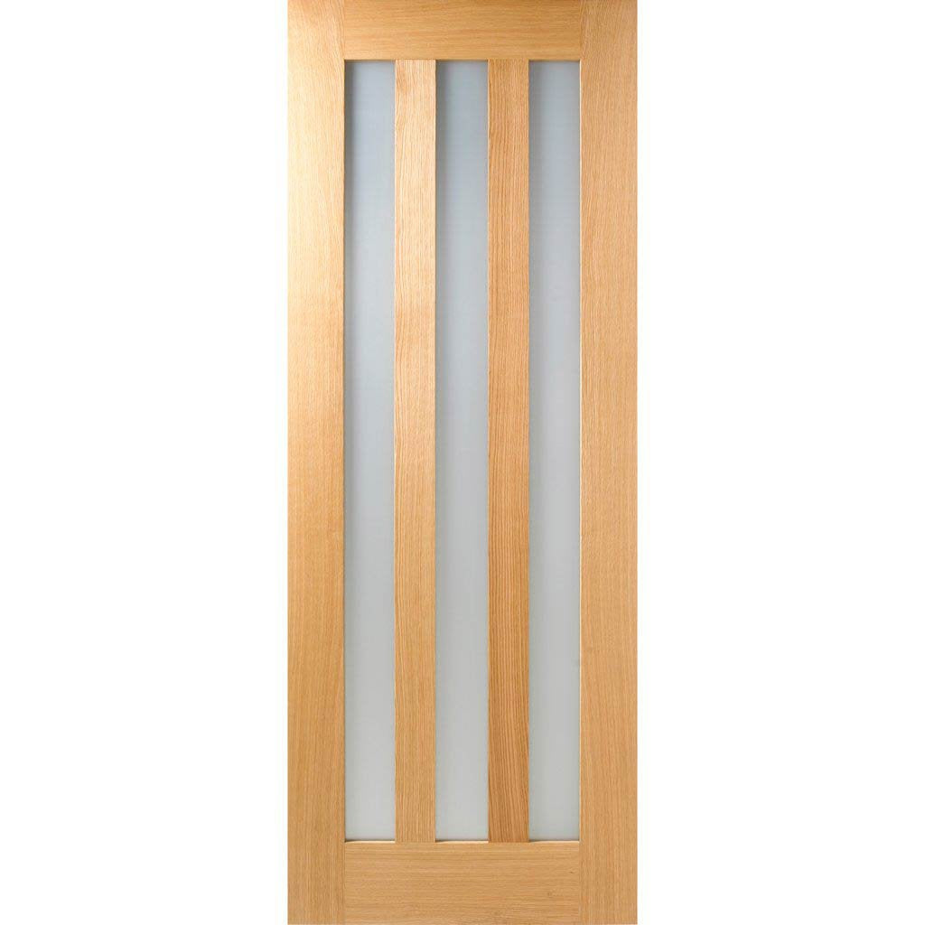 Single Sliding Door & Track - Utah 3 Pane Oak Door - Frosted Glass - Prefinished
