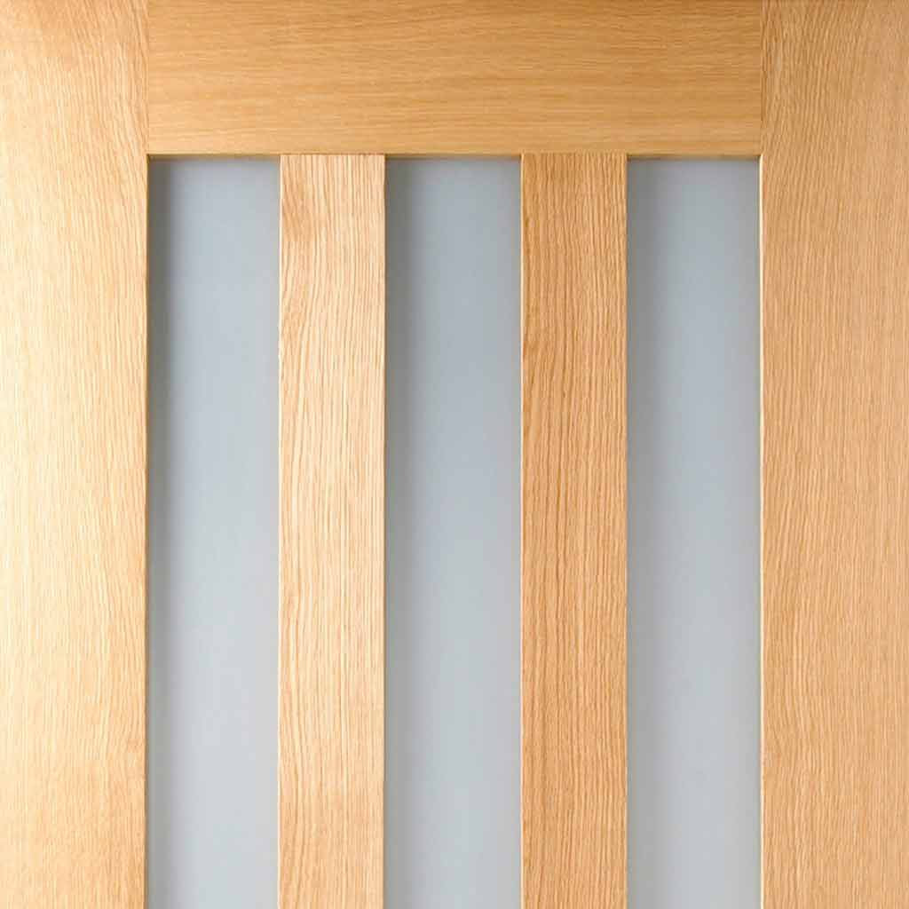 Single Sliding Door & Track - Utah 3 Pane Oak Door - Frosted Glass - Prefinished