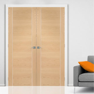 Image: Bespoke Forli Oak Flush Door Pair - Aluminium Inlay - Prefinished