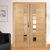 Vancouver Oak 4 Pane Door Pair - Clear Glass Offset - Prefinished