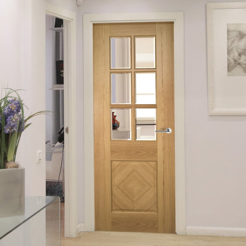 Bespoke Kensington Oak Panel Internal Door - Clear Bevelled Glass - Prefinished