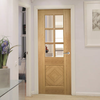 Image: Bespoke Kensington Oak Panel Internal Door - Clear Bevelled Glass - Prefinished