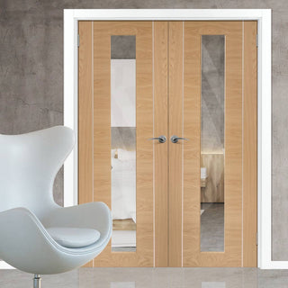 Image: Bespoke Forli Oak Glazed Door Pair - Aluminium Inlay - Prefinished