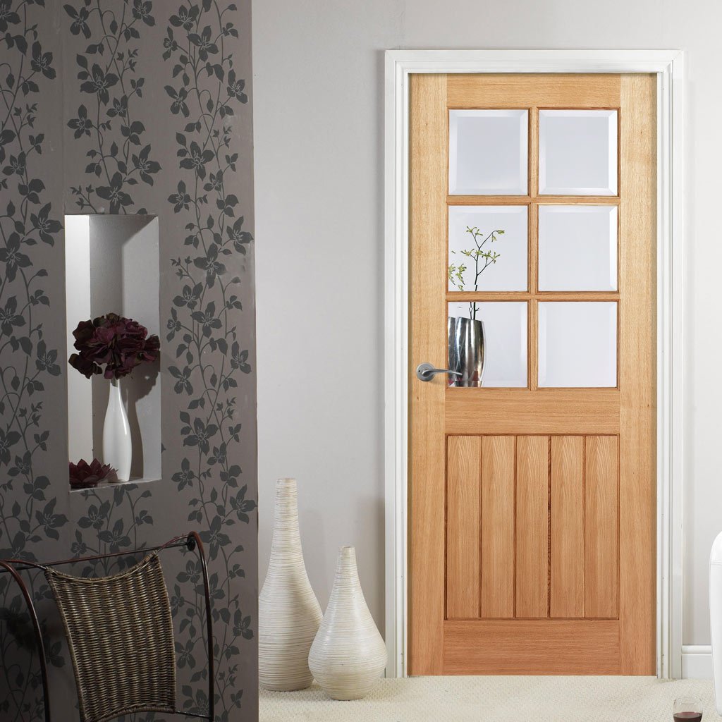 Mexicano Oak 6 Pane Internal Door - Bevelled Clear Glass – Direct Doors