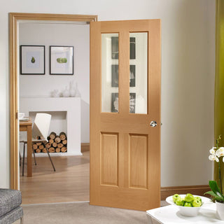 Image: Malton Oak Door - Bevelled Clear Glass - No Raised Mouldings