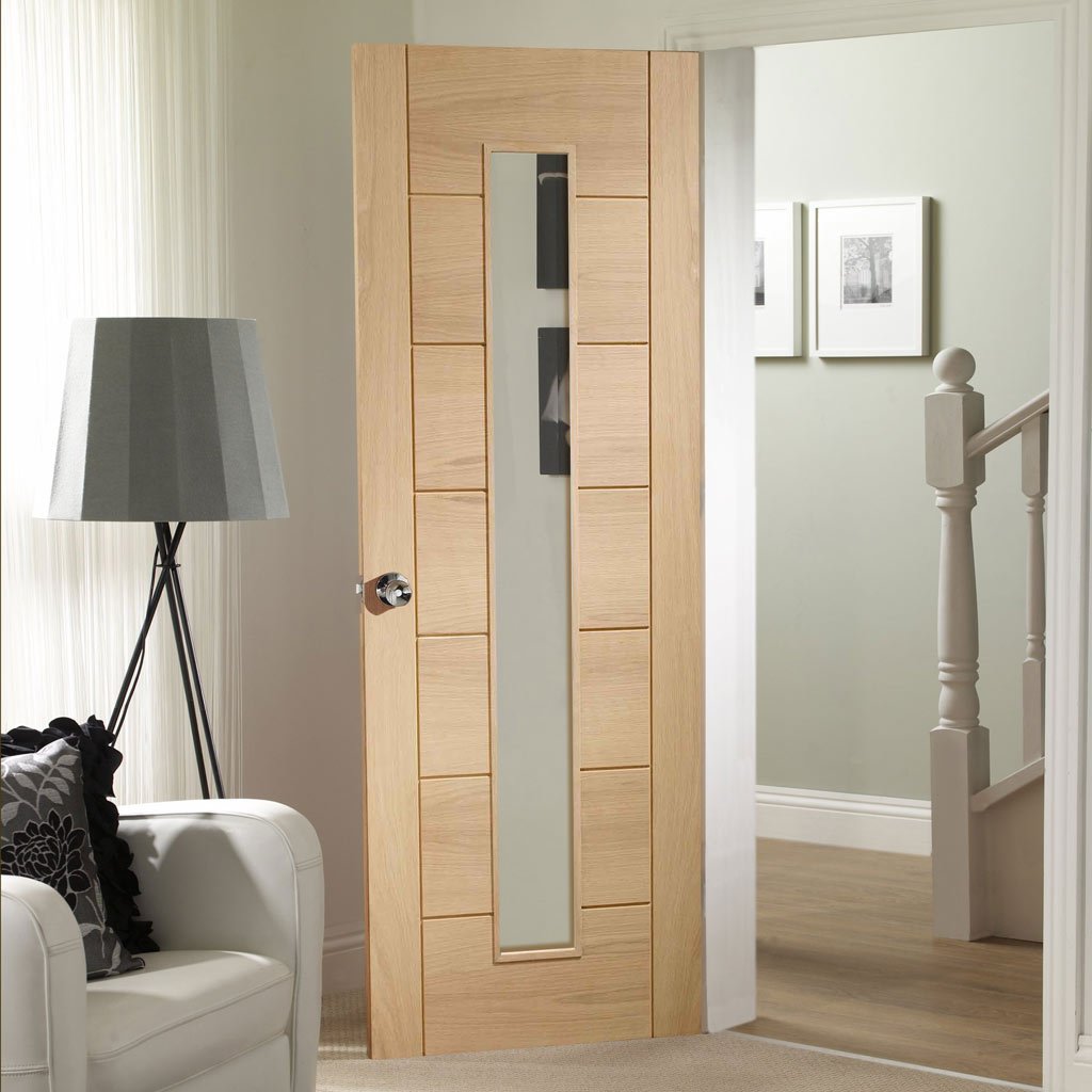 Fire Rated Palermo Oak Door - 1 Pane - Clear Glass