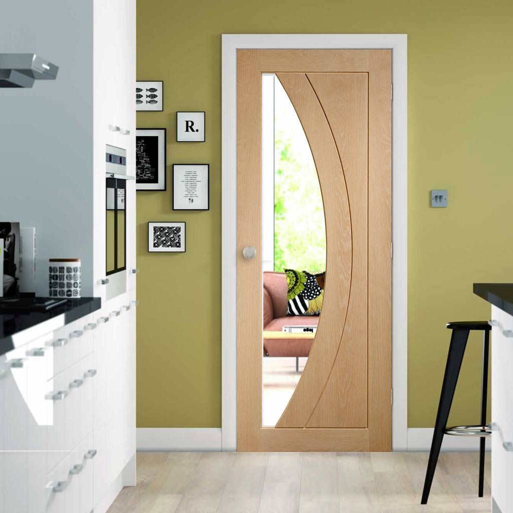 Designer style Salerno Oak Door with clear safety glass