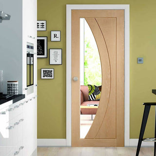 Image: Door and Frame Kit - Salerno Oak Door with clear safety glass
