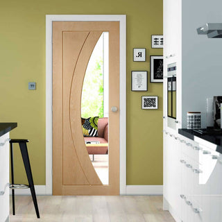 Image: Designer Salerno Oak Door with clear safety glass - Prefinished