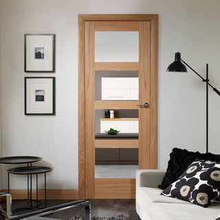 Image: Bespoke Shaker Oak 4L Internal Door - Clear Glass