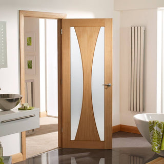 Image: Simpli Door Set - Verona Oak Door - Obscure Glass - No Decoration