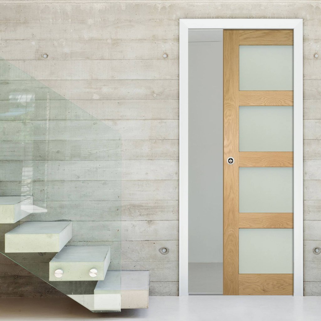 Coventry Shaker Style Oak Single Evokit Pocket Door - Frosted Glass - Unfinished