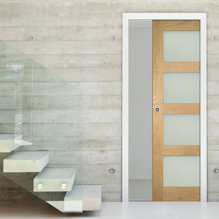 Image: Coventry Shaker Style Oak Single Evokit Pocket Door - Frosted Glass - Unfinished