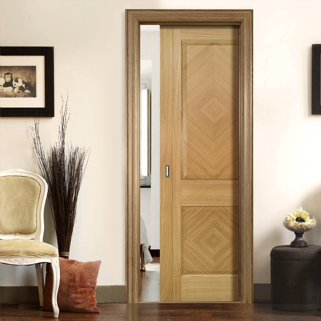 Kensington Oak Panel Single Evokit Pocket Door - Prefinished