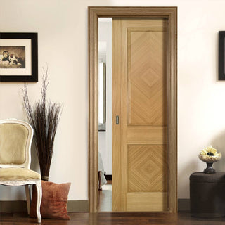 Image: Kensington Oak Panel Single Evokit Pocket Door - Prefinished