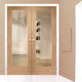 Image: Bespoke Pattern 10 1L Oak Glazed Door Pair - Prefinished