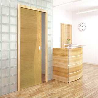 Image: Cadiz Real American White Oak Crown Cut Veneer Single Evokit Pocket Door - Prefinished