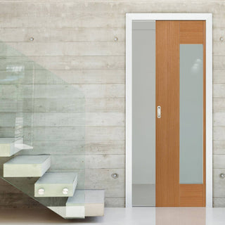 Image: Axis Shaker Oak Single Evokit Pocket Door - Clear Glass - Prefinished