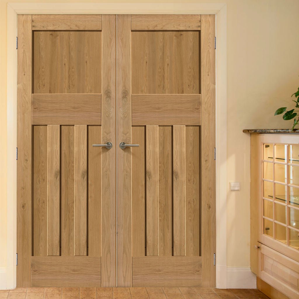 J B Kind Rustic Oak 1930 DX Shaker Door Pair - Prefinished