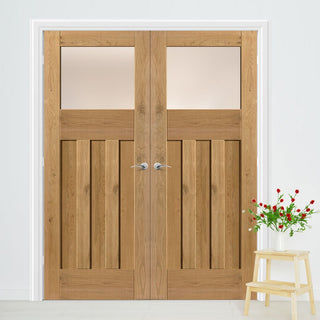 Image: J B Kind Rustic Oak 1930 DX Shaker Door Pair - Obscure Glass - Prefinished