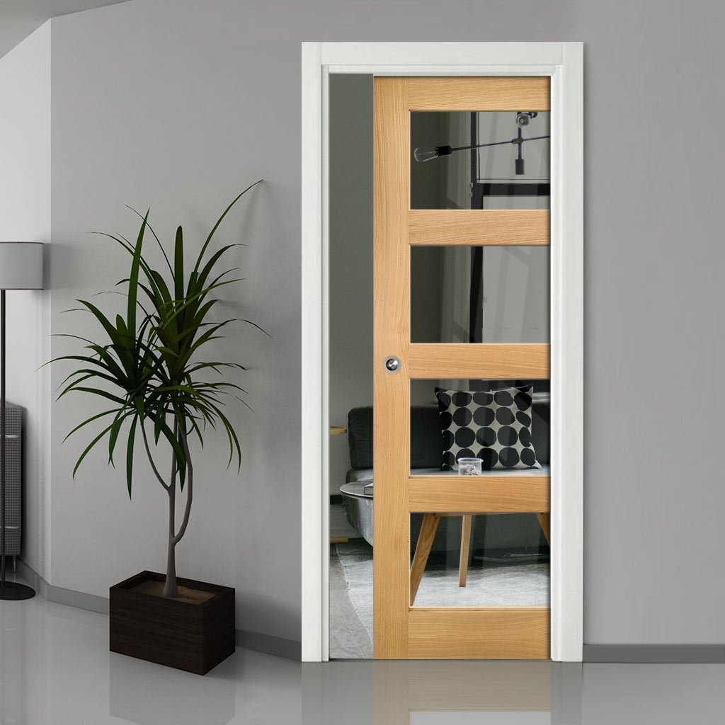 Coventry Shaker Style Oak Single Evokit Pocket Door - Clear Glass - Un ...