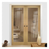 Bespoke Walden Real American Oak Veneer Internal Door Pair - Clear Glass - Unfinished