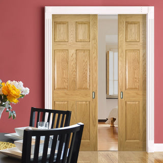 Image: Oxford American White Oak Veneer Panel Double Evokit Pocket Doors - Prefinished