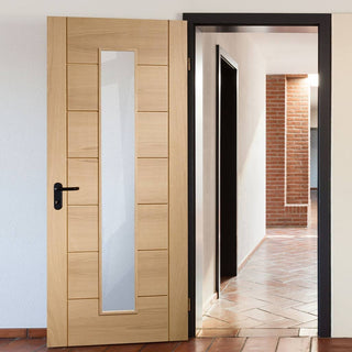 Image: Bespoke Palermo Oak Fire Door - 1L of Clear Glass - 1/2 Hour Fire Rated
