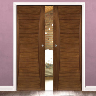 Image: Pamplona Walnut Double Evokit Pocket Doors - Prefinished