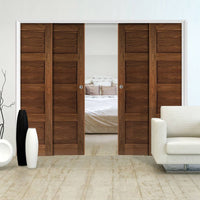 Coventry Walnut Veneer Shaker Style Staffetta Quad Telescopic Pocket Doors - Prefinished